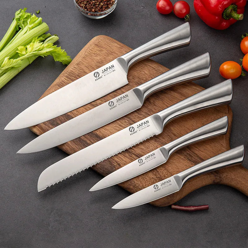 Kjøkkenkniver, sett på 5 kniver i rustfritt stål
