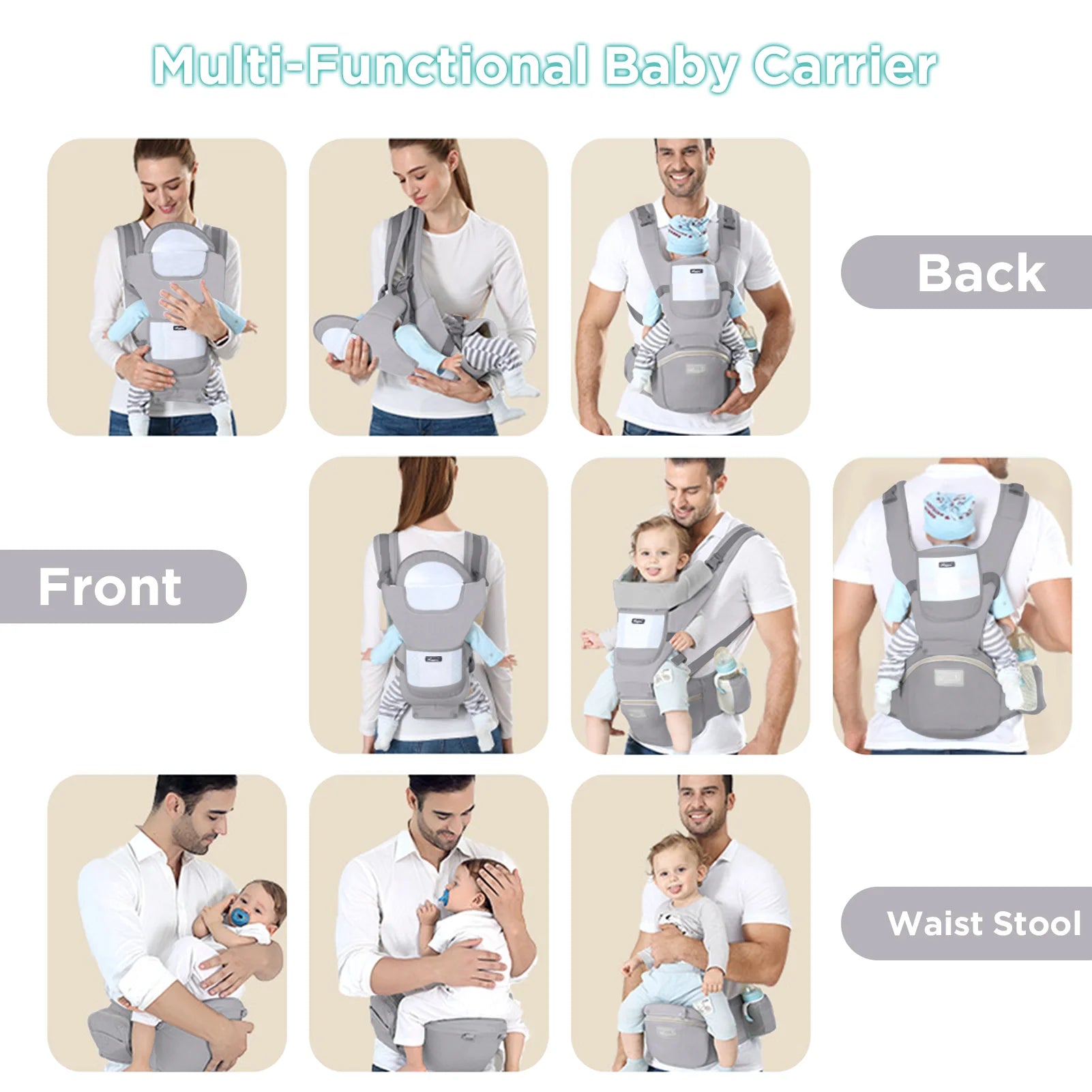 Ergonomisk bæresele med hoftesete og oppbevaringslommer - Komfort for baby og forelder