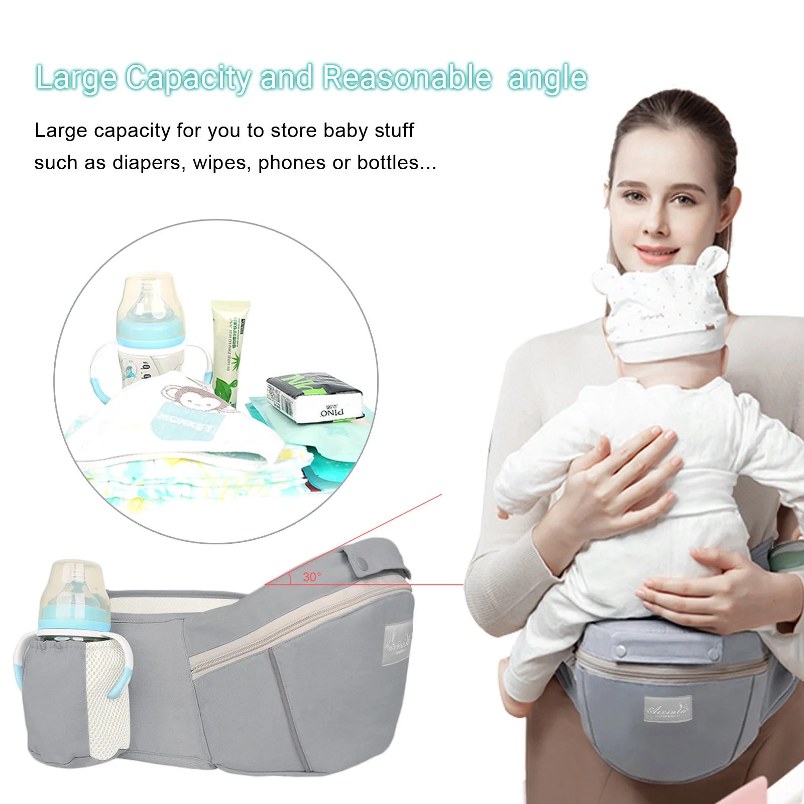 Ergonomisk bæresele med hoftesete og oppbevaringslommer - Komfort for baby og forelder